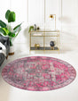 Washable Pink 3' 6 x 3' 6 Timeless Round Area Rug Easy to Clean Stain Resistant & Durable Traditional Classic Vintage Design Carpet for Sale at Rug Engine