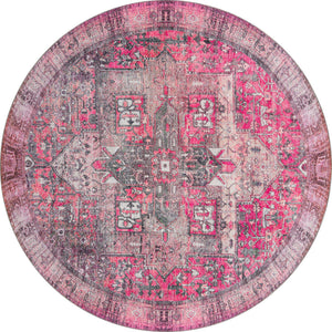 Washable Pink 7' 6 x 7' 6 Timeless Round Area Rug Easy to Clean Stain Resistant & Durable Traditional Classic Vintage Design Carpet for Sale at Rug Engine