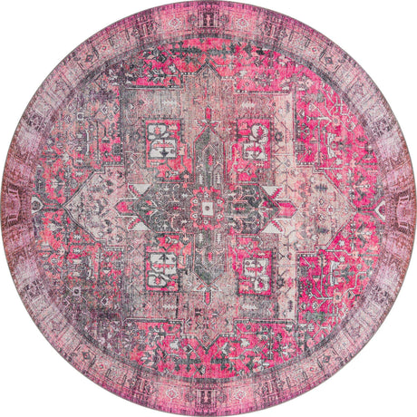 Washable Pink 7' 6 x 7' 6 Timeless Round Area Rug Easy to Clean Stain Resistant & Durable Traditional Classic Vintage Design Carpet for Sale at Rug Engine