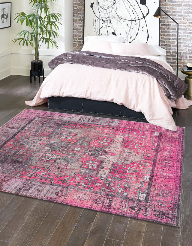 Washable Pink 7' 6 x 7' 6 Timeless Square Area Rug Easy to Clean Stain Resistant & Durable Traditional Classic Vintage Design Carpet for Sale at Rug Engine