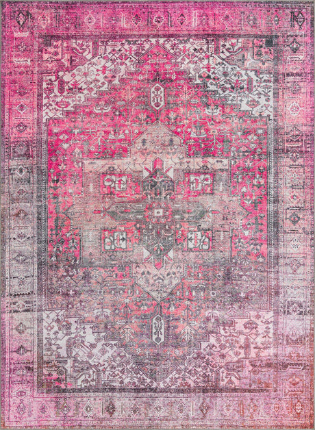 Washable Pink 7' 6 x 10' 6 Timeless Rectangle Area Rug Easy to Clean Stain Resistant & Durable Traditional Classic Vintage Design Carpet for Sale at Rug Engine