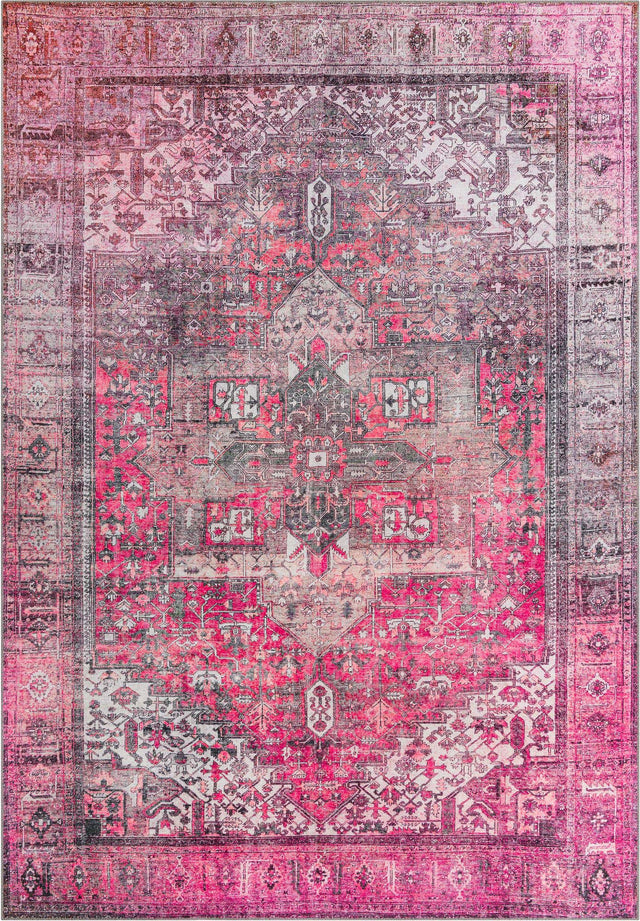 Washable Pink 8' 4 x 12' Timeless Rectangle Area Rug Easy to Clean Stain Resistant & Durable Traditional Classic Vintage Design Carpet for Sale at Rug Engine