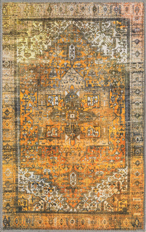 Washable Yellow 2' x 3' Timeless Rectangle Area Rug Easy to Clean Stain Resistant & Durable Traditional Classic Vintage Design Carpet for Sale at Rug Engine