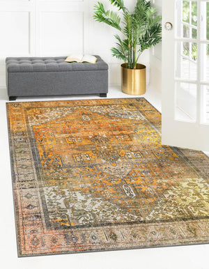 Washable Yellow 2' x 3' Timeless Rectangle Area Rug Easy to Clean Stain Resistant & Durable Traditional Classic Vintage Design Carpet for Sale at Rug Engine