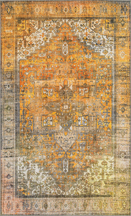 Washable Yellow 5' x 8' Timeless Rectangle Area Rug Easy to Clean Stain Resistant & Durable Traditional Classic Vintage Design Carpet for Sale at Rug Engine
