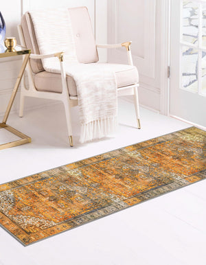 Washable Yellow 2' x 6' Timeless Runner Area Rug Easy to Clean Stain Resistant & Durable Traditional Classic Vintage Design Carpet for Sale at Rug Engine