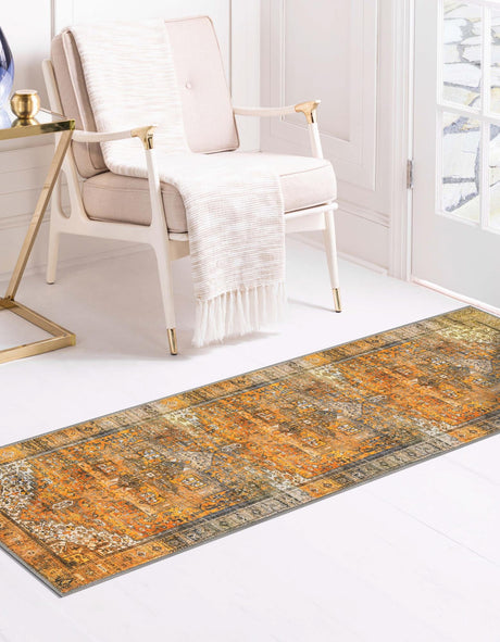 Washable Yellow 2' x 6' Timeless Runner Area Rug Easy to Clean Stain Resistant & Durable Traditional Classic Vintage Design Carpet for Sale at Rug Engine