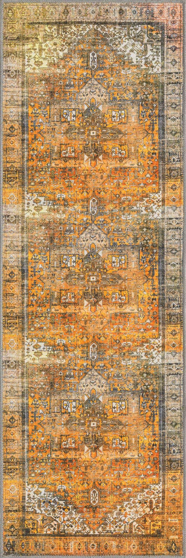 Washable Yellow 2' x 6' Timeless Runner Area Rug Easy to Clean Stain Resistant & Durable Traditional Classic Vintage Design Carpet for Sale at Rug Engine