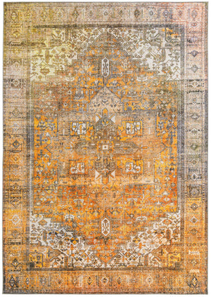 Washable Yellow 8' 4 x 12' Timeless Rectangle Area Rug Easy to Clean Stain Resistant & Durable Traditional Classic Vintage Design Carpet for Sale at Rug Engine