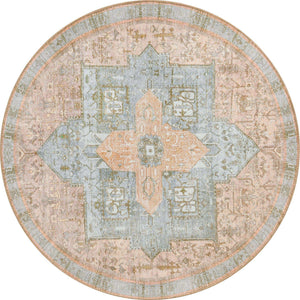 Washable Light Brown 3' 6 x 3' 6 Timeless Round Area Rug Easy to Clean Stain Resistant & Durable Traditional Classic Vintage Design Carpet for Sale at Rug Engine