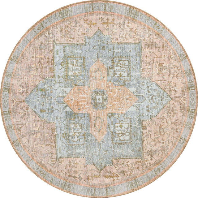 Washable Light Brown 3' 6 x 3' 6 Timeless Round Area Rug Easy to Clean Stain Resistant & Durable Traditional Classic Vintage Design Carpet for Sale at Rug Engine