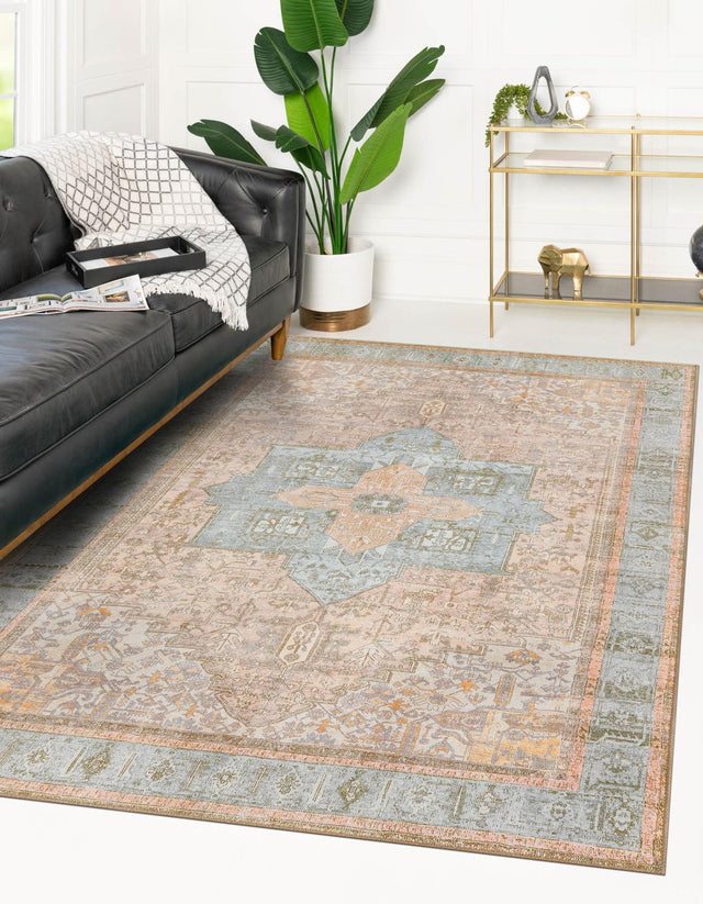 Washable Light Brown 5' x 8' Timeless Rectangle Area Rug Easy to Clean Stain Resistant & Durable Traditional Classic Vintage Design Carpet for Sale at Rug Engine