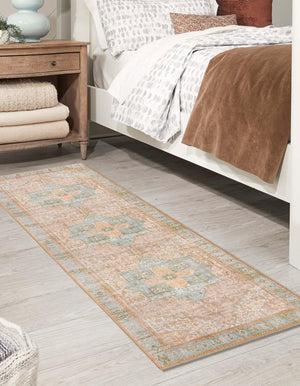 Washable Light Brown 2' x 6' Timeless Runner Area Rug Easy to Clean Stain Resistant & Durable Traditional Classic Vintage Design Carpet for Sale at Rug Engine