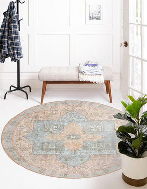 Washable Light Brown 3' 6 x 3' 6 Timeless Round Area Rug Easy to Clean Stain Resistant & Durable Traditional Classic Vintage Design Carpet for Sale at Rug Engine