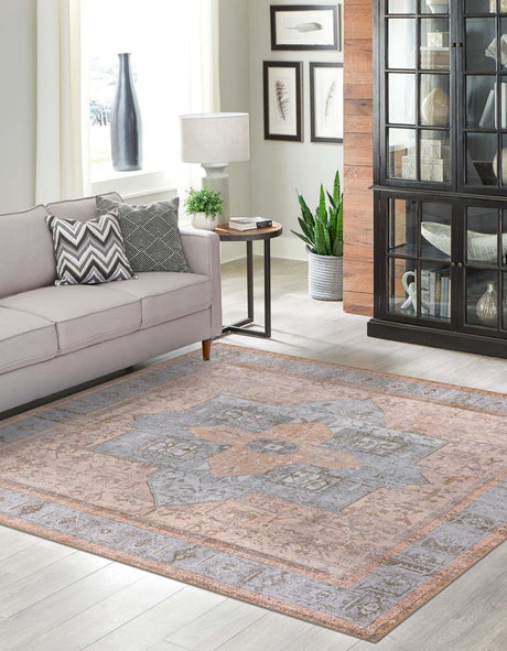 Washable Light Brown 7' 6 x 7' 6 Timeless Square Area Rug Easy to Clean Stain Resistant & Durable Traditional Classic Vintage Design Carpet for Sale at Rug Engine