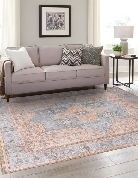 Washable Light Brown 7' 6 x 7' 6 Timeless Square Area Rug Easy to Clean Stain Resistant & Durable Traditional Classic Vintage Design Carpet for Sale at Rug Engine