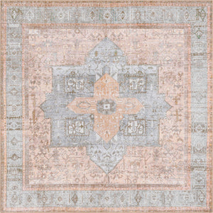 Washable Light Brown 7' 6 x 7' 6 Timeless Square Area Rug Easy to Clean Stain Resistant & Durable Traditional Classic Vintage Design Carpet for Sale at Rug Engine