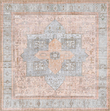 Washable Light Brown 7' 6 x 7' 6 Timeless Square Area Rug Easy to Clean Stain Resistant & Durable Traditional Classic Vintage Design Carpet for Sale at Rug Engine