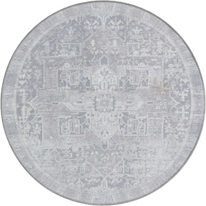 Washable Gray 3' 6 x 3' 6 Timeless Round Area Rug Easy to Clean Stain Resistant & Durable Traditional Classic Vintage Design Carpet for Sale at Rug Engine