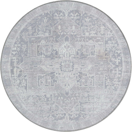 Washable Gray 3' 6 x 3' 6 Timeless Round Area Rug Easy to Clean Stain Resistant & Durable Traditional Classic Vintage Design Carpet for Sale at Rug Engine