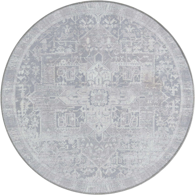 Washable Gray 3' 6 x 3' 6 Timeless Round Area Rug Easy to Clean Stain Resistant & Durable Traditional Classic Vintage Design Carpet for Sale at Rug Engine