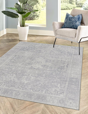Washable Gray 8' 4 x 12' Timeless Rectangle Area Rug Easy to Clean Stain Resistant & Durable Traditional Classic Vintage Design Carpet for Sale at Rug Engine