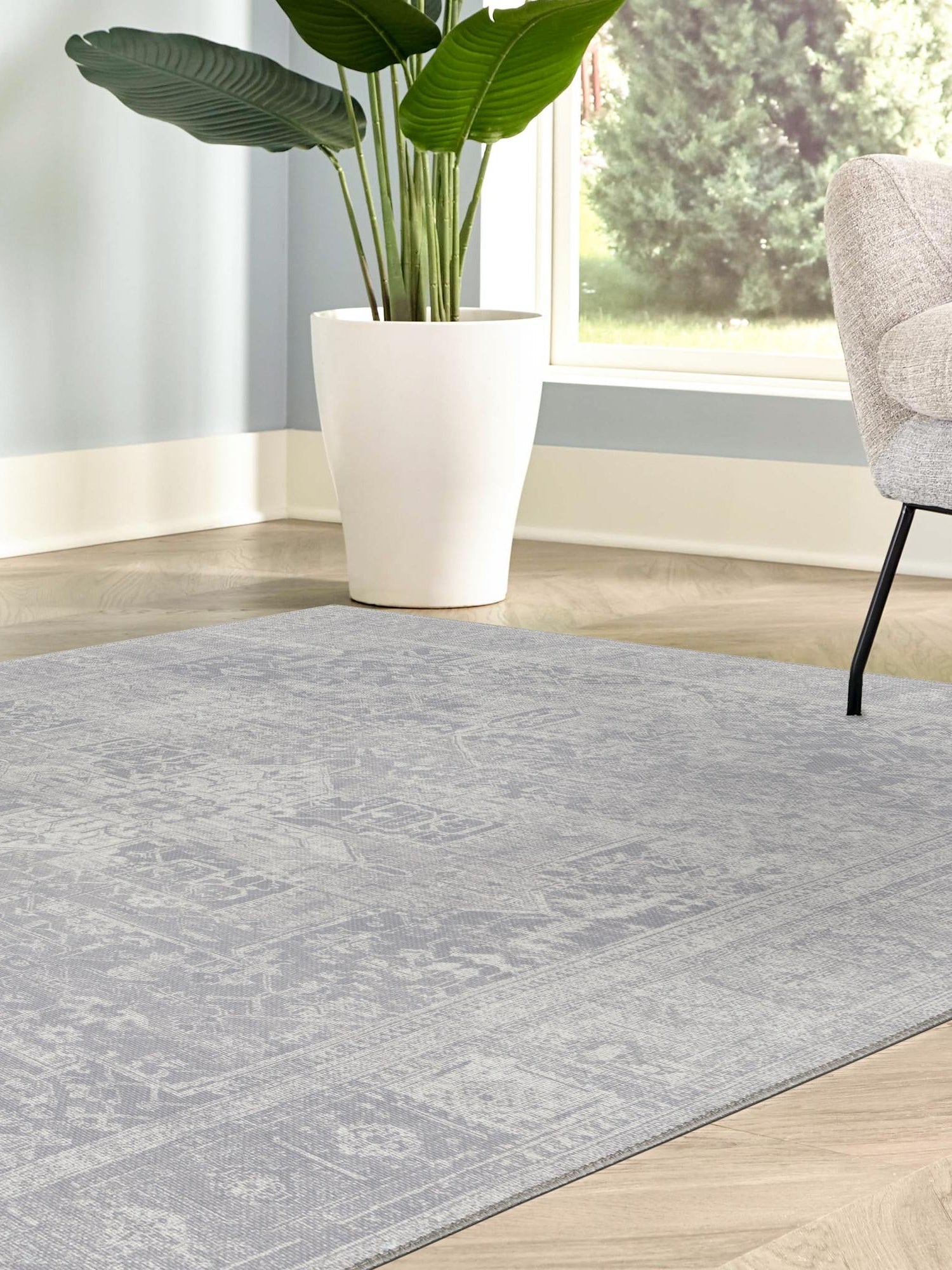 Washable Gray 3' 6 x 5' 6 Timeless Rectangle Area Rug Easy to Clean Stain Resistant & Durable Traditional Classic Vintage Design Carpet for Sale at Rug Engine