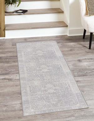 Washable Gray 2' x 6' Timeless Runner Area Rug Easy to Clean Stain Resistant & Durable Traditional Classic Vintage Design Carpet for Sale at Rug Engine