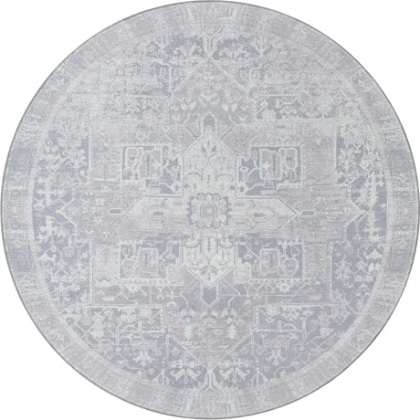 Washable Gray 7' 6 x 7' 6 Timeless Round Area Rug Easy to Clean Stain Resistant & Durable Traditional Classic Vintage Design Carpet for Sale at Rug Engine