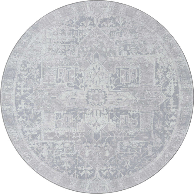Washable Gray 7' 6 x 7' 6 Timeless Round Area Rug Easy to Clean Stain Resistant & Durable Traditional Classic Vintage Design Carpet for Sale at Rug Engine