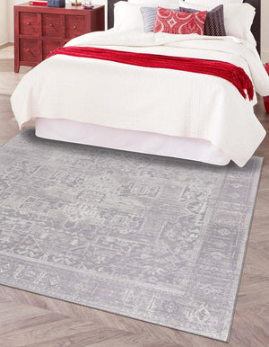 Washable Gray 7' 6 x 7' 6 Timeless Square Area Rug Easy to Clean Stain Resistant & Durable Traditional Classic Vintage Design Carpet for Sale at Rug Engine