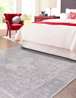 Washable Gray 7' 6 x 7' 6 Timeless Square Area Rug Easy to Clean Stain Resistant & Durable Traditional Classic Vintage Design Carpet for Sale at Rug Engine