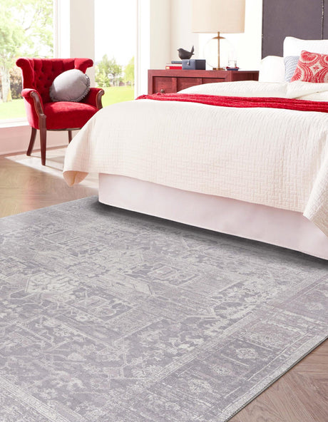Washable Gray 7' 6 x 7' 6 Timeless Square Area Rug Easy to Clean Stain Resistant & Durable Traditional Classic Vintage Design Carpet for Sale at Rug Engine