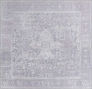Washable Gray 7' 6 x 7' 6 Timeless Square Area Rug Easy to Clean Stain Resistant & Durable Traditional Classic Vintage Design Carpet for Sale at Rug Engine