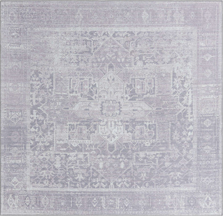 Washable Gray 7' 6 x 7' 6 Timeless Square Area Rug Easy to Clean Stain Resistant & Durable Traditional Classic Vintage Design Carpet for Sale at Rug Engine