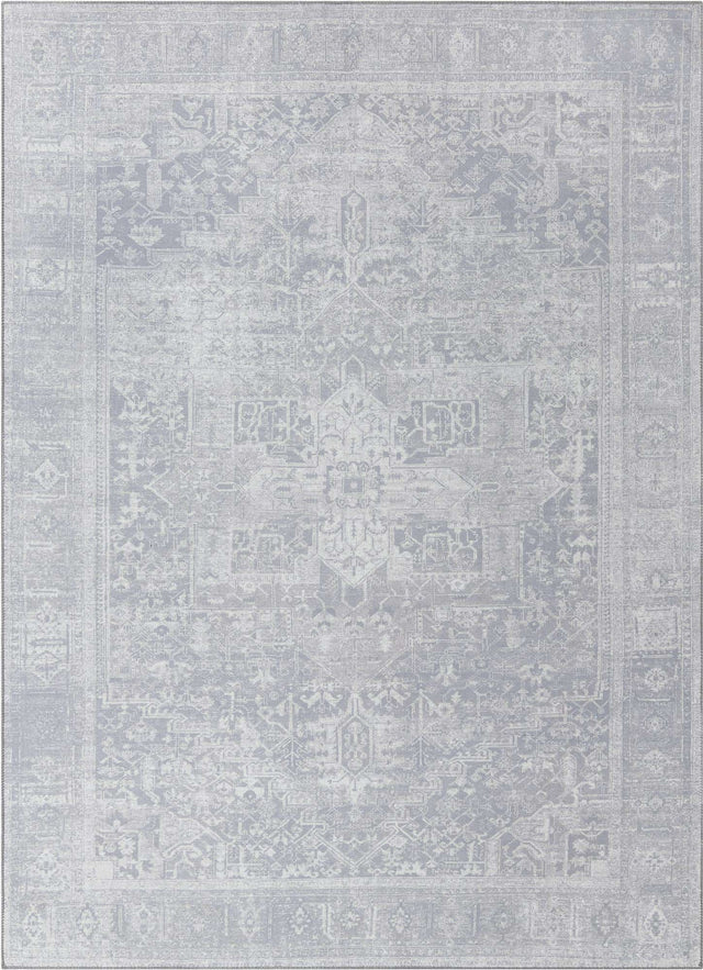 Washable Gray 7' 6 x 10' 6 Timeless Rectangle Area Rug Easy to Clean Stain Resistant & Durable Traditional Classic Vintage Design Carpet for Sale at Rug Engine