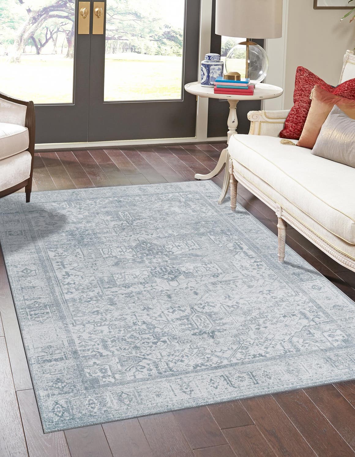 Washable Ivory 5' x 8' Timeless Rectangle Area Rug Easy to Clean Stain Resistant & Durable Traditional Classic Vintage Design Carpet for Sale at Rug Engine