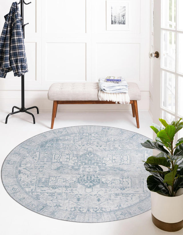 Washable Ivory 7' 6 x 7' 6 Timeless Round Area Rug Easy to Clean Stain Resistant & Durable Traditional Classic Vintage Design Carpet for Sale at Rug Engine