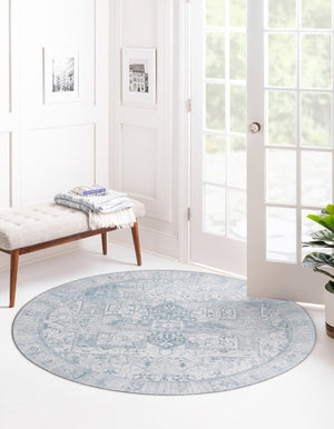 Washable Ivory 7' 6 x 7' 6 Timeless Round Area Rug Easy to Clean Stain Resistant & Durable Traditional Classic Vintage Design Carpet for Sale at Rug Engine