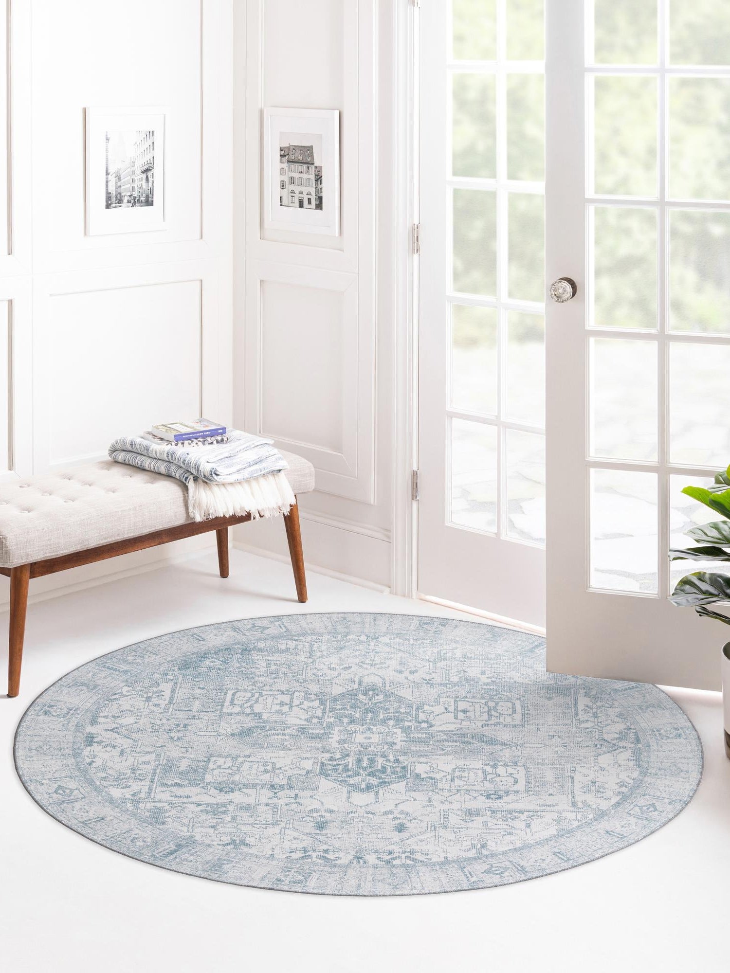 Washable Ivory 3' 6 x 3' 6 Timeless Round Area Rug Easy to Clean Stain Resistant & Durable Traditional Classic Vintage Design Carpet for Sale at Rug Engine