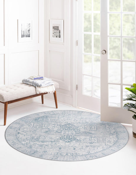 Washable Ivory 3' 6 x 3' 6 Timeless Round Area Rug Easy to Clean Stain Resistant & Durable Traditional Classic Vintage Design Carpet for Sale at Rug Engine