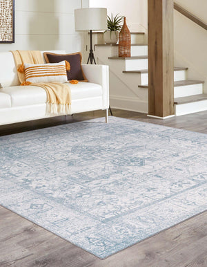 Washable Ivory 7' 6 x 7' 6 Timeless Square Area Rug Easy to Clean Stain Resistant & Durable Traditional Classic Vintage Design Carpet for Sale at Rug Engine