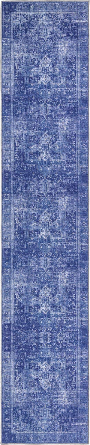 Washable Navy Blue 2' 6 x 12' Timeless Runner Area Rug Easy to Clean Stain Resistant & Durable Traditional Classic Vintage Design Carpet for Sale at Rug Engine