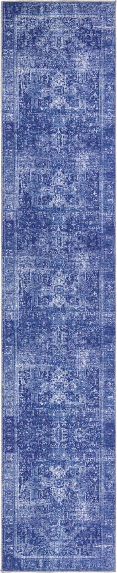 Washable Navy Blue 2' 6 x 12' Timeless Runner Area Rug Easy to Clean Stain Resistant & Durable Traditional Classic Vintage Design Carpet for Sale at Rug Engine