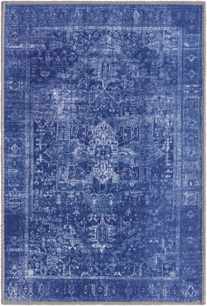 Washable Navy Blue 2' x 3' Timeless Rectangle Area Rug Easy to Clean Stain Resistant & Durable Traditional Classic Vintage Design Carpet for Sale at Rug Engine
