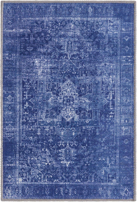 Washable Navy Blue 2' x 3' Timeless Rectangle Area Rug Easy to Clean Stain Resistant & Durable Traditional Classic Vintage Design Carpet for Sale at Rug Engine
