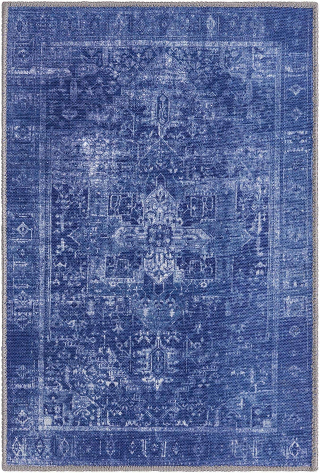 Washable Navy Blue 2' x 3' Timeless Rectangle Area Rug Easy to Clean Stain Resistant & Durable Traditional Classic Vintage Design Carpet for Sale at Rug Engine