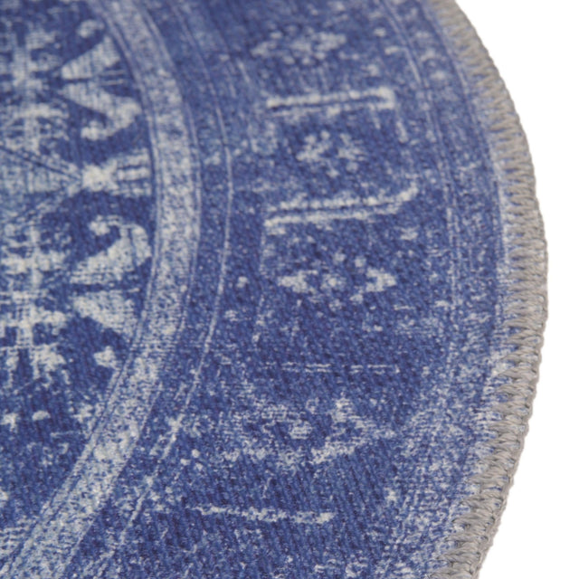 Washable Navy Blue 3' 6 x 3' 6 Timeless Round Area Rug Easy to Clean Stain Resistant & Durable Traditional Classic Vintage Design Carpet for Sale at Rug Engine
