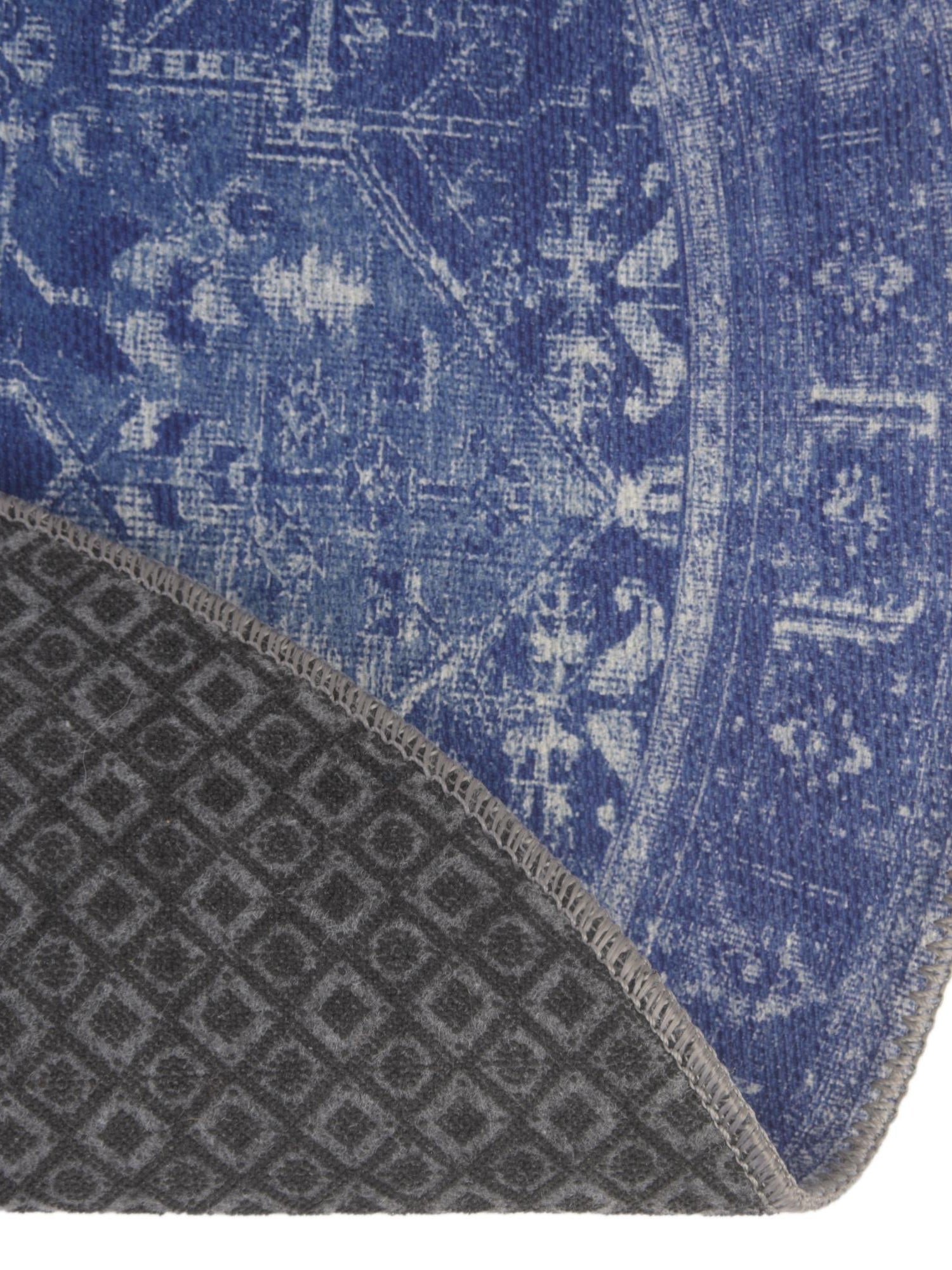 Washable Navy Blue 7' 6 x 7' 6 Timeless Round Area Rug Easy to Clean Stain Resistant & Durable