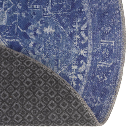 Washable Navy Blue 7' 6 x 7' 6 Timeless Round Area Rug Easy to Clean Stain Resistant & Durable